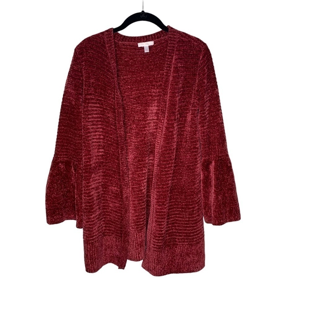 Lauren Conrad Womens Chenille Soft Open Front Cardigan Sweater XS Red Run Big